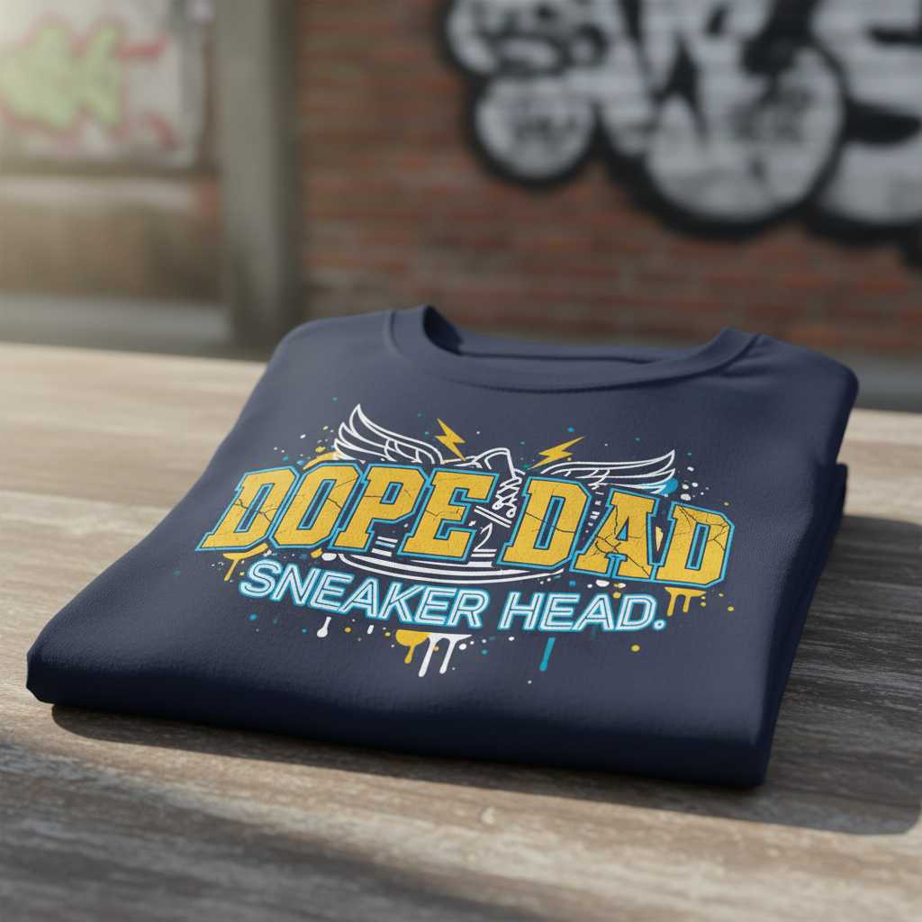 Dope Dad Sneaker Head Distressed T-Shirt, Funny Graphic Tee Novelty Gear