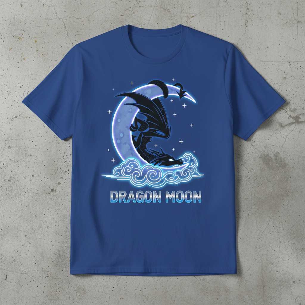 Dragon Moon Graphic T-Shirt, Unisex Sleeping Dragon Novelty Tee Gift Idea