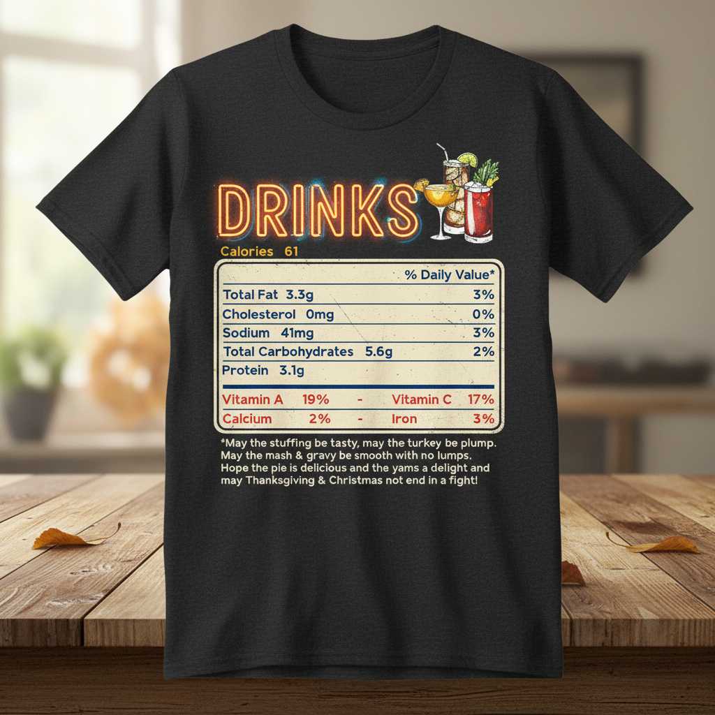 Drinks Nutrition Facts Label Funny T-Shirt, Family Holiday Costume Tee Idea