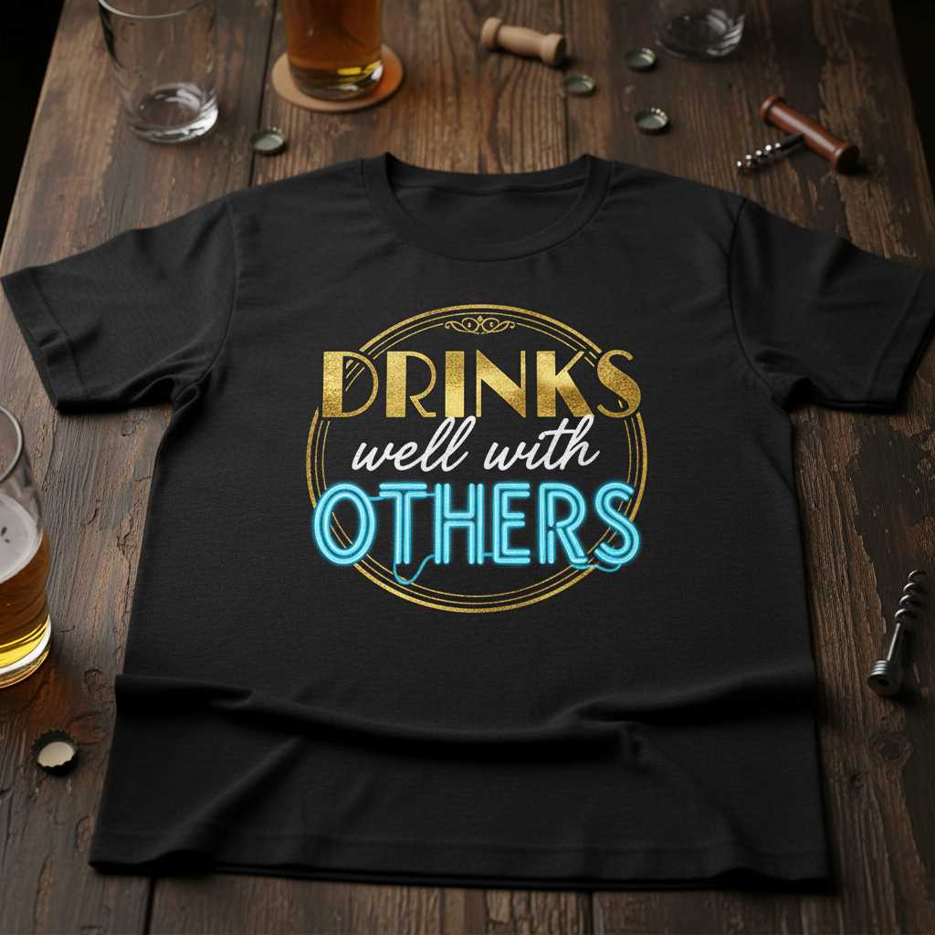 Drinks Well With Others Vintage T-Shirt, Funny Graphic Tee Novelty Merch
