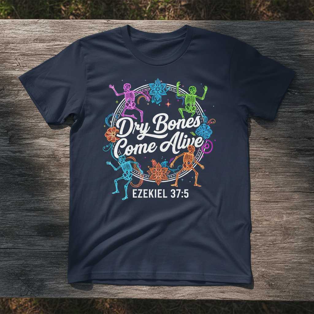 Dry Bones Come Alive Ezekiel 37-5 Graphic T-Shirt, Dancing Skeleton Tee