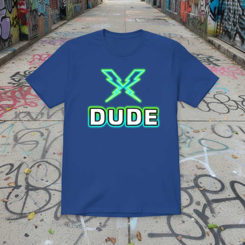 Dude Crossed Lightning Bolts Neon T-Shirt, Graphic Novelty Tee Unisex Merch