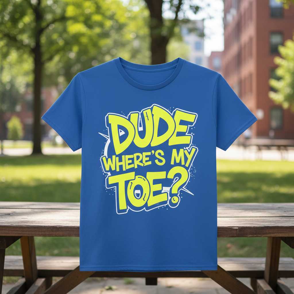 Dude Wheres My Toe- Retro Graphic T-Shirt, Funny Novelty Tee Gift Idea