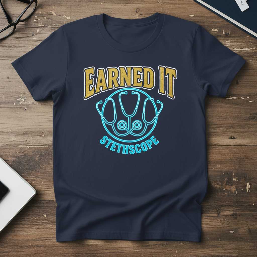 Earned It Stethoscope Retro T-Shirt, Funny Healthcare Nursing Gear Tee Present