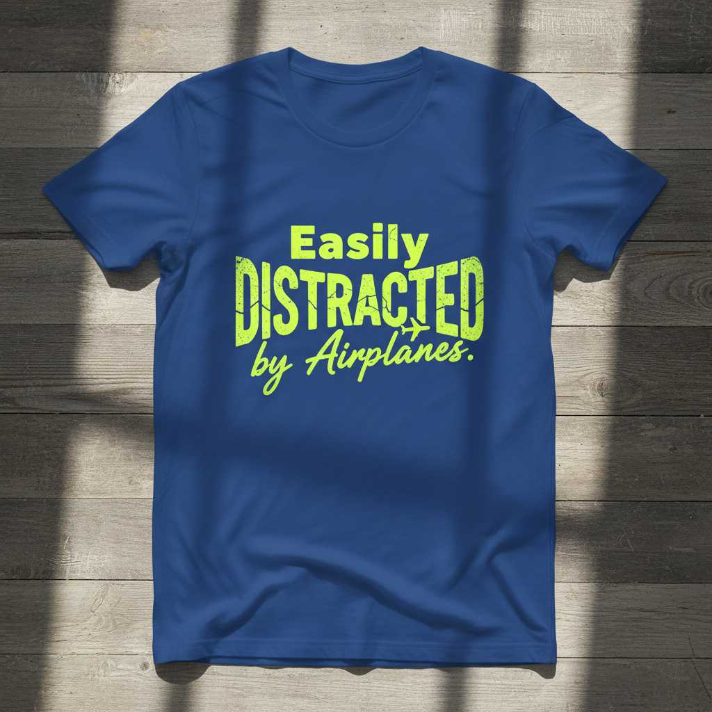 Easily Distracted By Airplanes Distressed T-Shirt, Funny Aviation Tee Idea