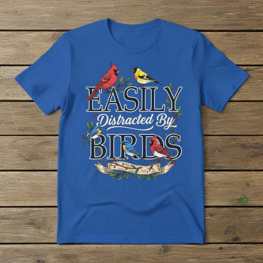 Easily Distracted By Birds Vintage Graphic T-Shirt, Nature Bird Lover Tee