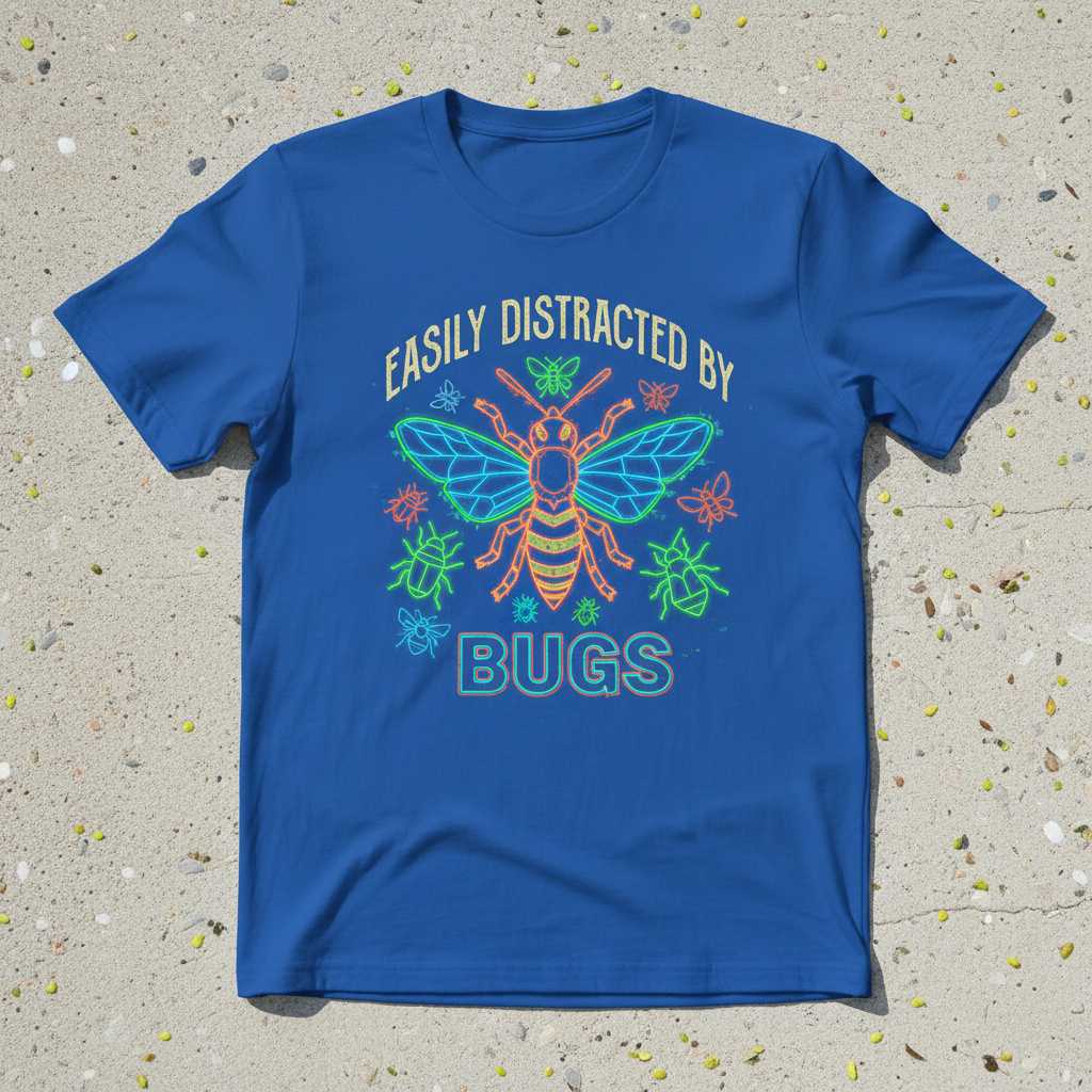 Easily Distracted By Bugs Retro Graphic T-Shirt, Funny Novelty Tee Gear