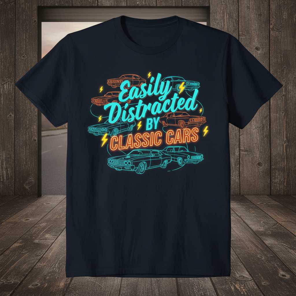 Easily Distracted By Classic Cars Retro Vintage T-Shirt, Funny Tee Present
