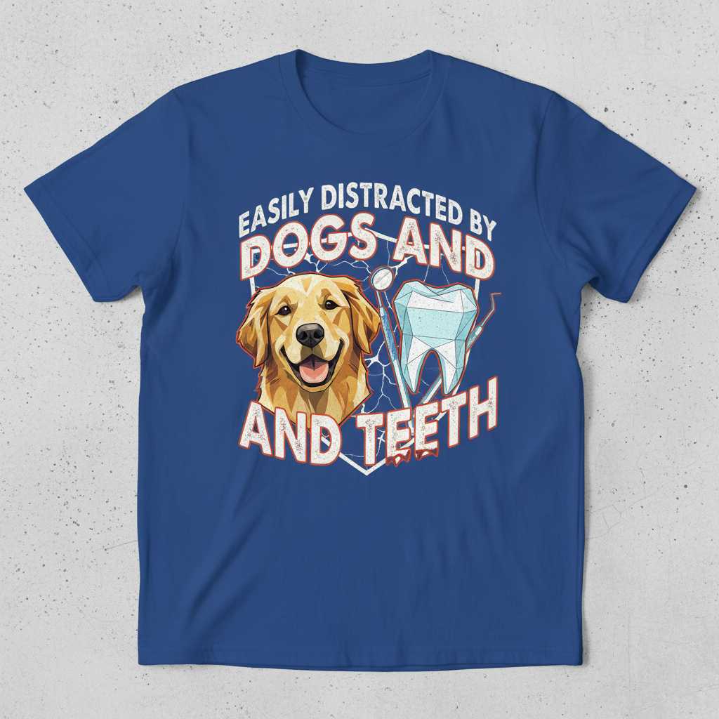 Easily Distracted By Dogs And Teeth Distressed T-Shirt Dental Tee Idea