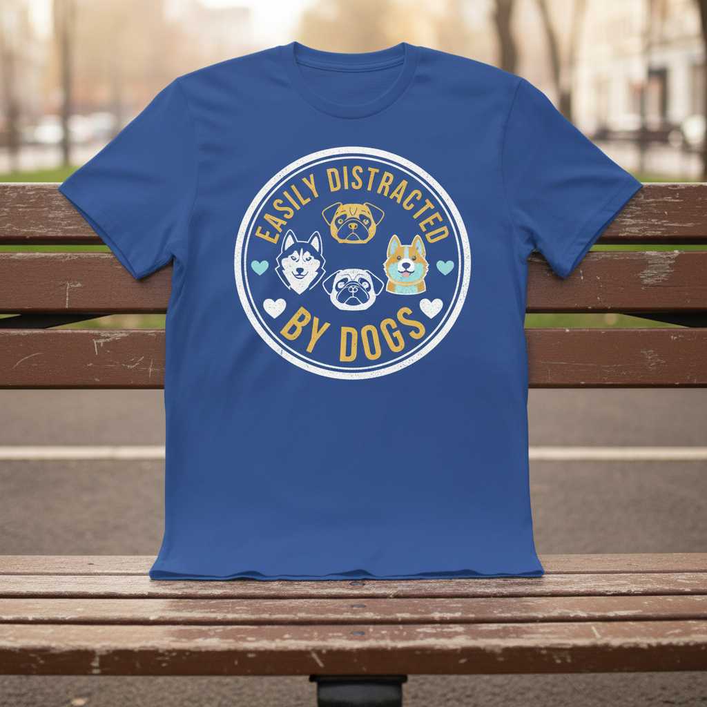 Easily Distracted By Dogs Vintage T-Shirt, Funny Graphic Tee Present Idea
