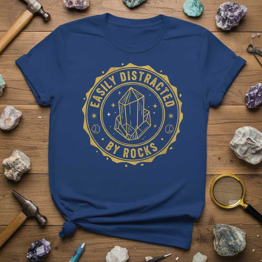 Easily Distracted By Rocks Vintage T-Shirt, Funny Graphic Tee Gift Idea