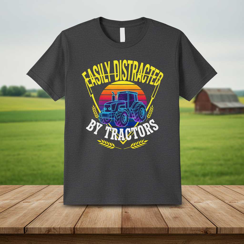 Easily Distracted By Tractors Retro T-Shirt, Funny Farming Tee Gift Idea