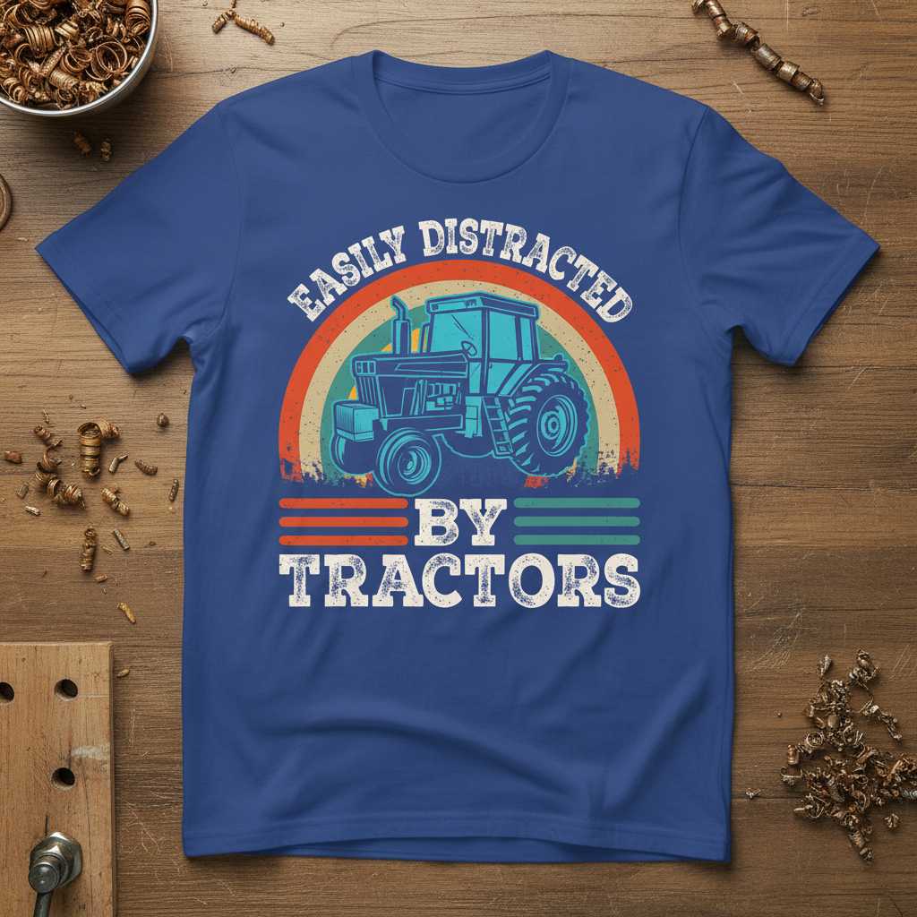 Easily Distracted By Tractors Vintage Retro T-Shirt, Funny Graphic Tee Gift Idea