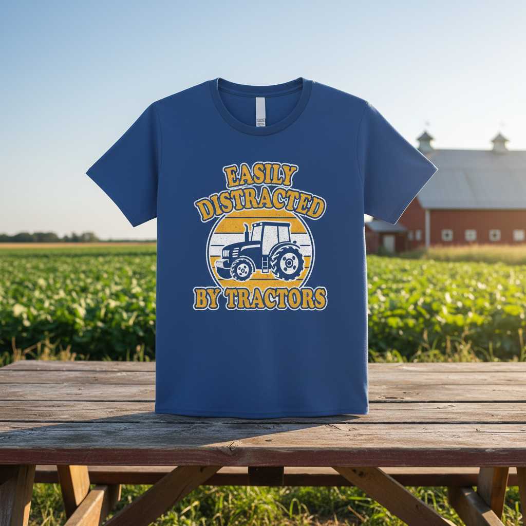 Easily Distracted By Tractors Vintage T-Shirt, Graphic Farming Tee Idea
