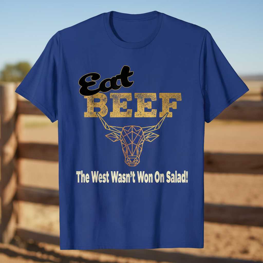 Eat Beef The West Wasnt Won On Salad Retro Distressed T-Shirt Funny Tee