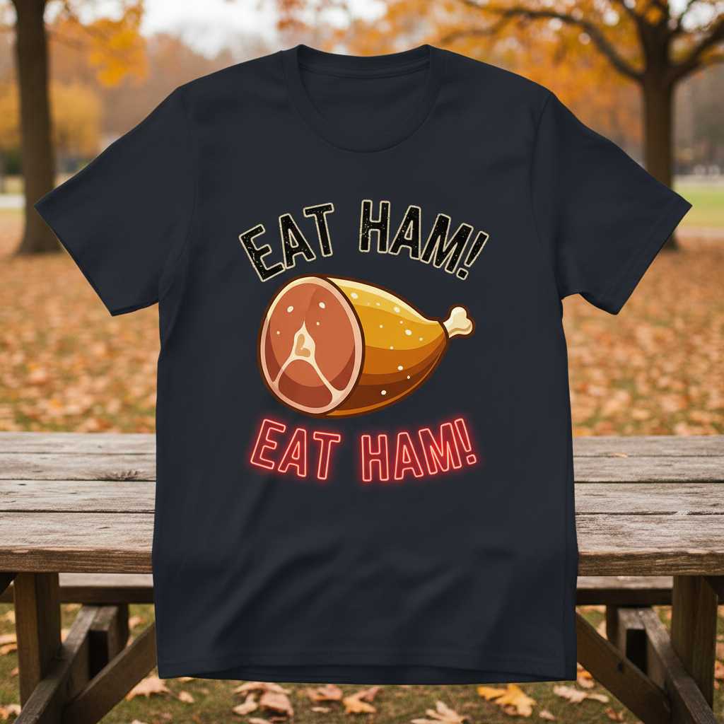 Eat Ham! Eat Ham! Funny Thanksgiving Graphic T-Shirt, Novelty Holiday Tee Idea
