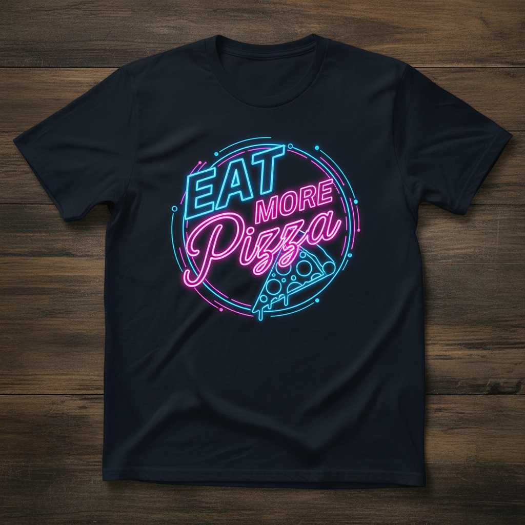 Eat More Pizza Neon Sign T-Shirt, Thanksgiving Pizza Lover Graphic Tee