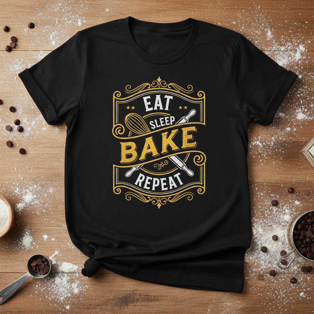 Eat Sleep Bake Repeat Vintage T-Shirt, Funny Graphic Tee Baking Wear Idea