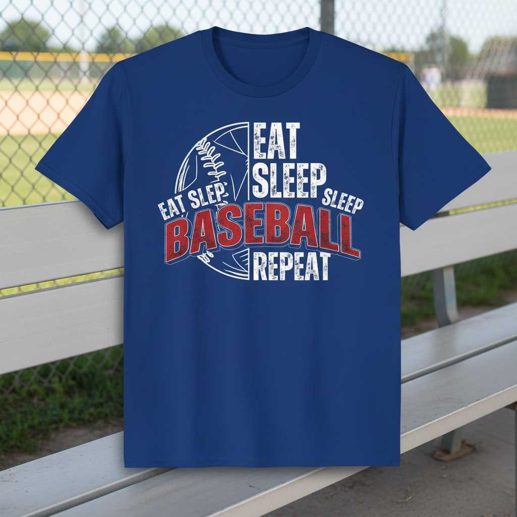 Eat Sleep Baseball Repeat Distressed T-Shirt, Funny Unisex Graphic Tee