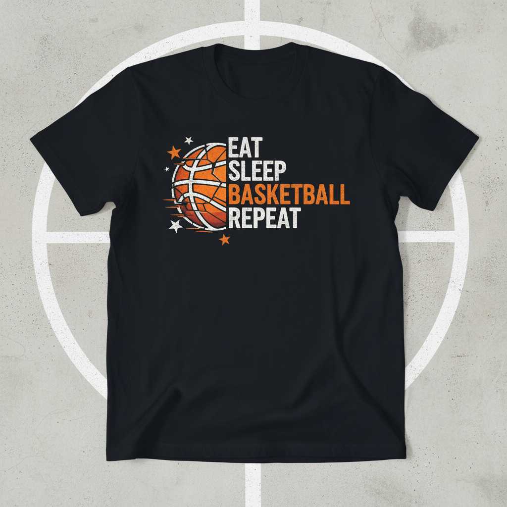 Eat Sleep Basketball Repeat Distressed T-Shirt, Funny Graphic Sports Tee