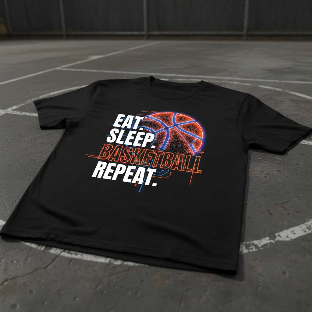 Eat Sleep Basketball Repeat Graphic T-Shirt, Funny Sports Tee Present Idea