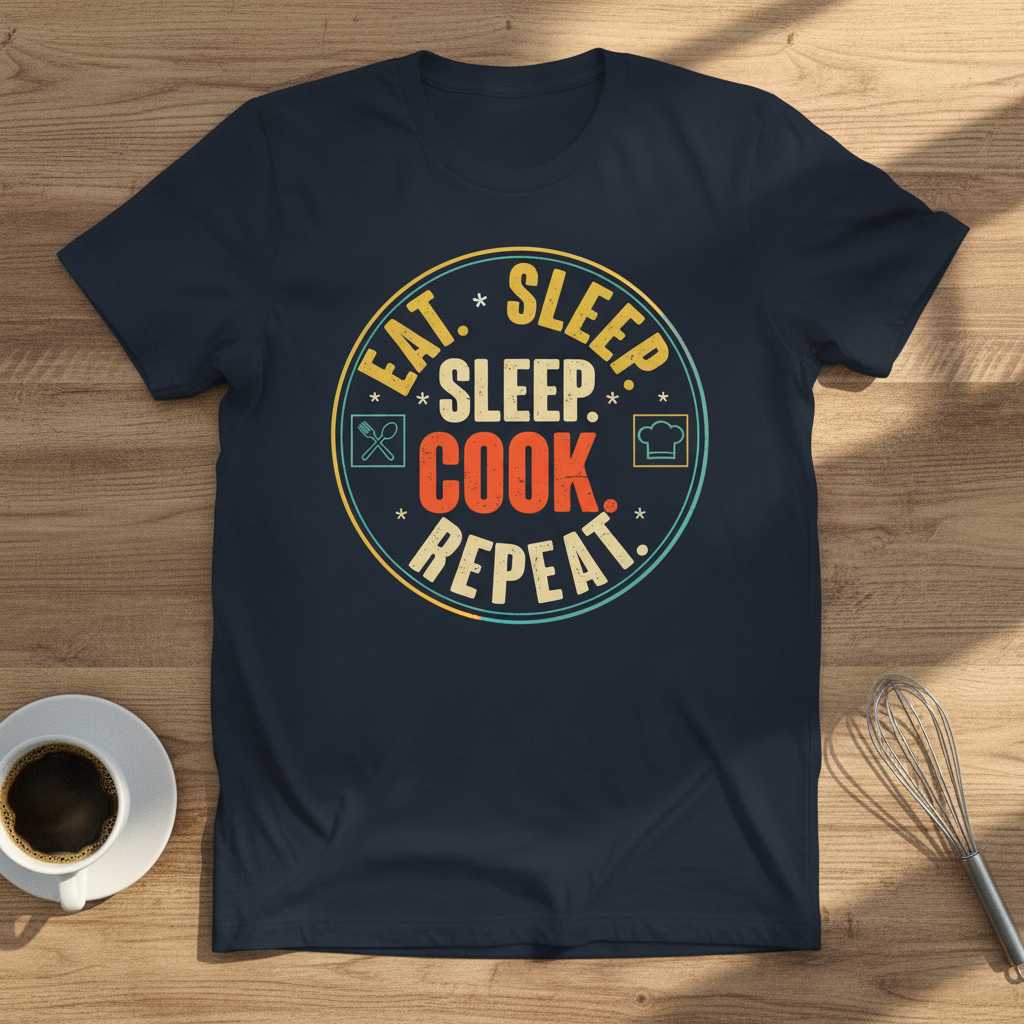 Eat Sleep Cook Repeat Vintage Retro T-Shirt Funny Cooking Tee Gift Idea