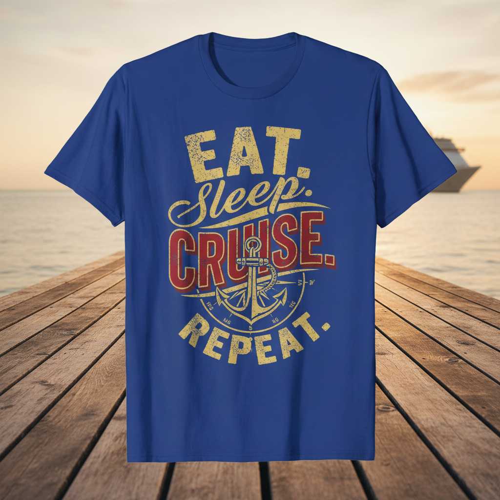 Eat Sleep Cruise Repeat Distressed Vintage T-Shirt, Funny Vacation Tee