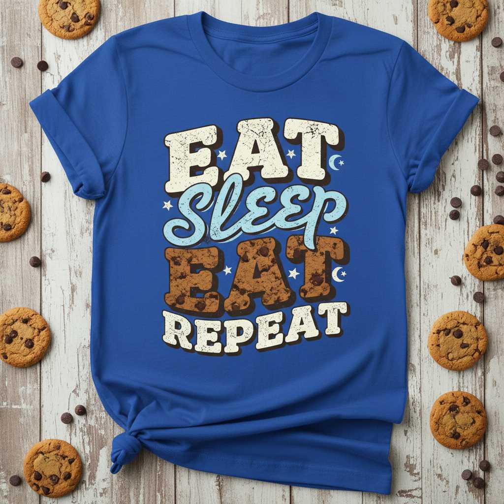Eat Sleep Eat Repeat Retro Distressed T-Shirt, Funny Cookie Graphic Tee Top