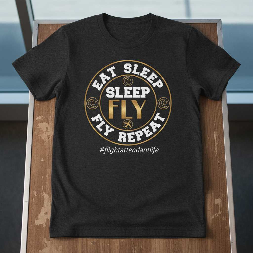 Eat Sleep Fly Repeat Graphic T-Shirt, Funny Flight Attendant Tee Gift Idea