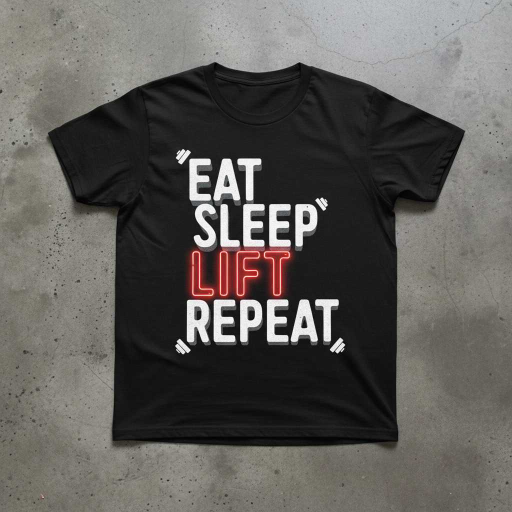 Eat Sleep Lift Repeat Graphic T-Shirt, Funny Workout Fitness Gym Tee Gear Idea