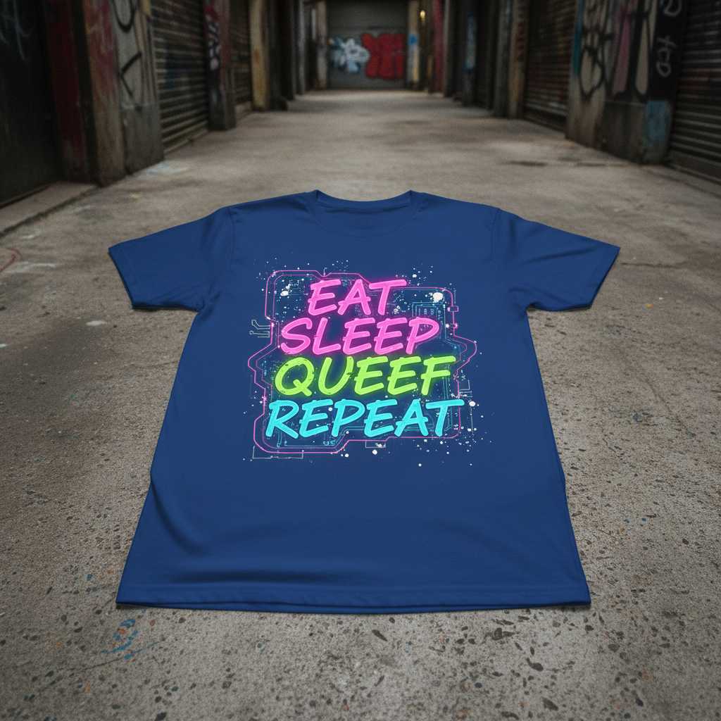 Eat Sleep Queef Repeat Graphic T-Shirt, Funny Unisex Novelty Tee Outfit Idea
