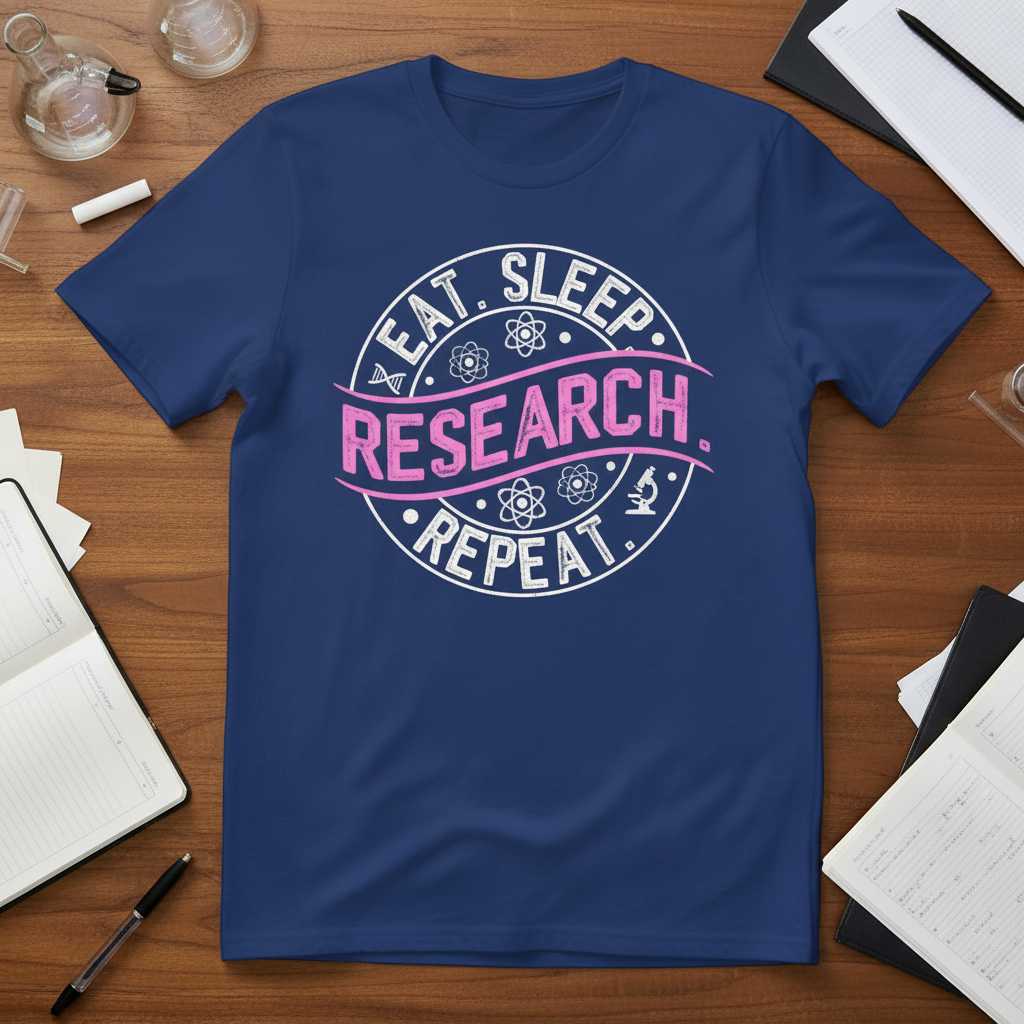 Eat Sleep Research Repeat Distressed T-Shirt, Funny Research Assistant Tee Gear