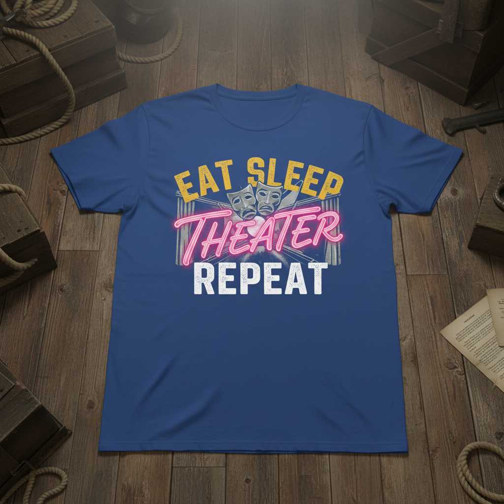 Eat Sleep Theater Repeat Retro T-Shirt, Musical Broadway Drama Graphic Tee