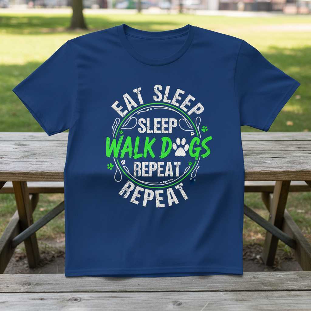 Eat Sleep Walk Dogs Repeat Distressed T-Shirt, Funny Dog Walker Tee Idea