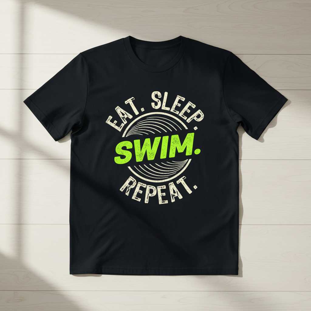 Eat. Sleep. Swim. Repeat. Distressed T-Shirt, Graphic Swimmer Tee Gear Present