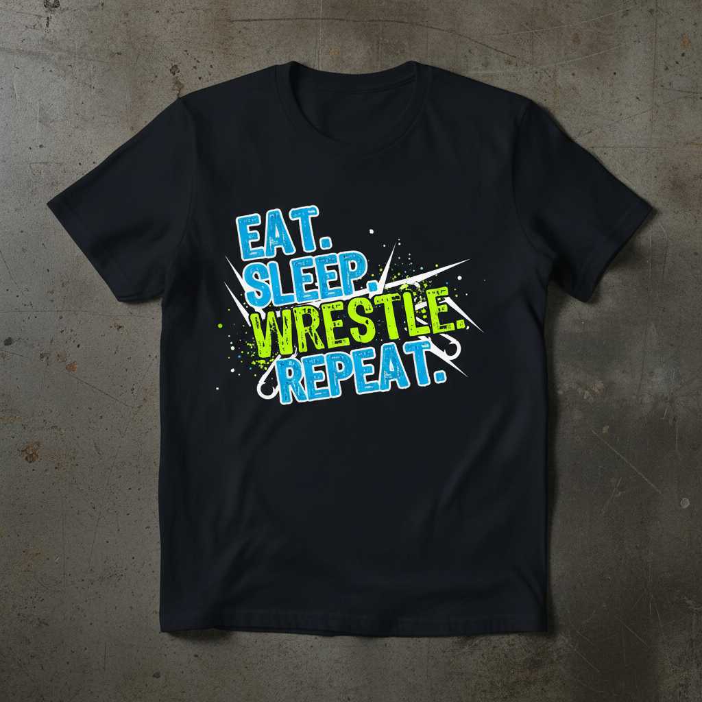 Eat. Sleep. Wrestle. Repeat. Distressed T-Shirt, Funny Wrestling Tee Gear