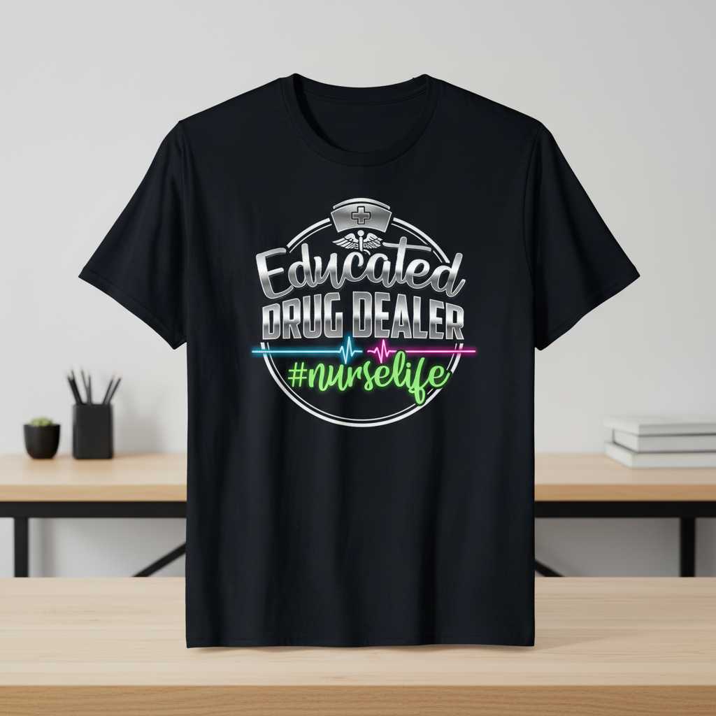 Educated Drug Dealer Nurse Life Graphic T-Shirt, Funny Novelty Tee Merch Idea
