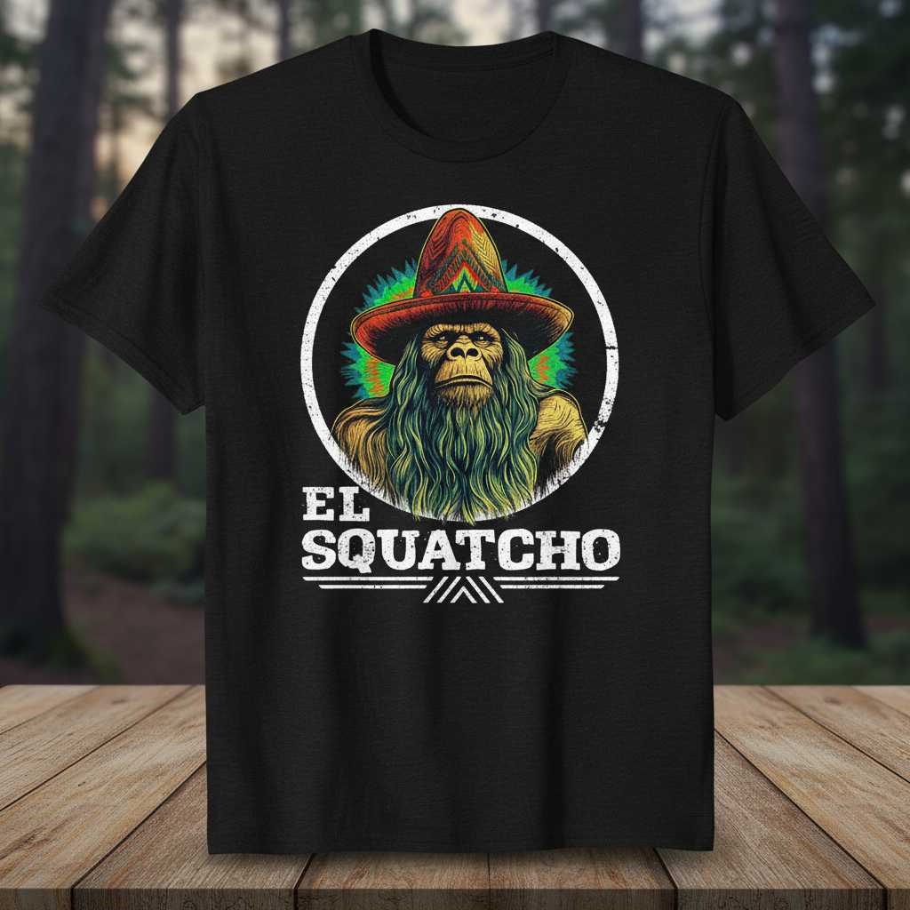 El Squatcho Retro Distressed Mexican Sasquatch Sombrero T-Shirt, Funny Tee