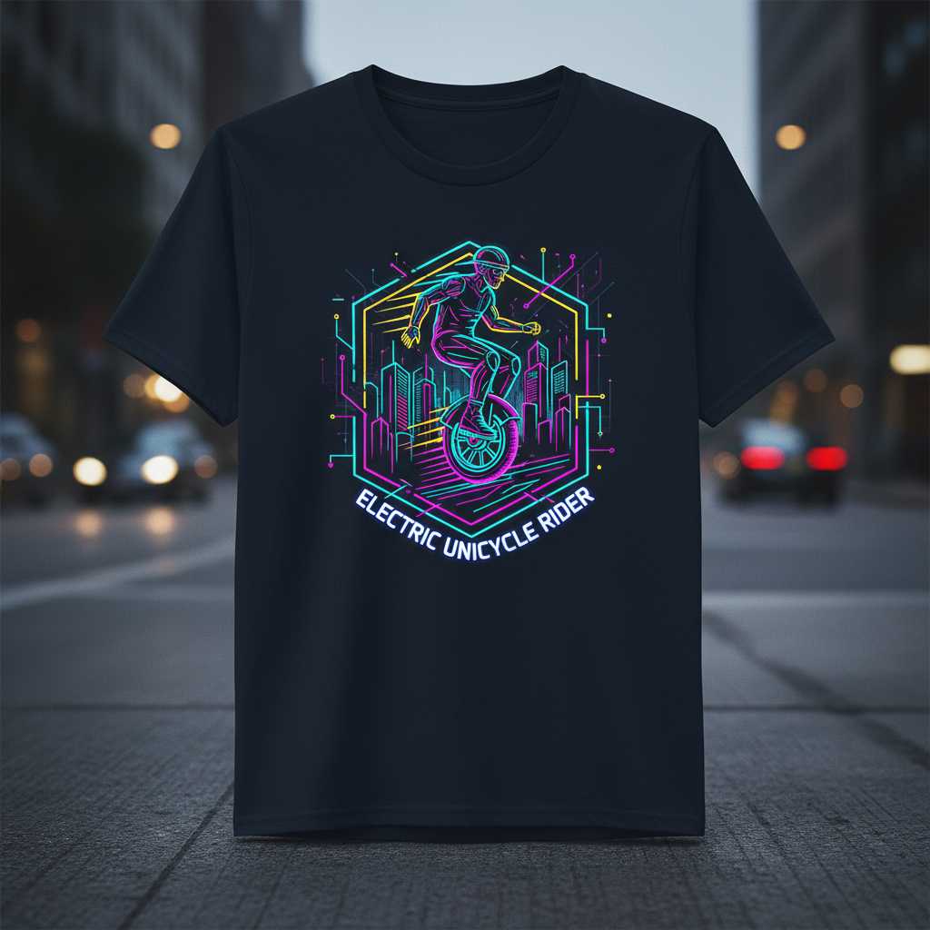 Electric Unicycle Rider Neon Graphic T-Shirt, Unisex Novelty Sport Tee Gear