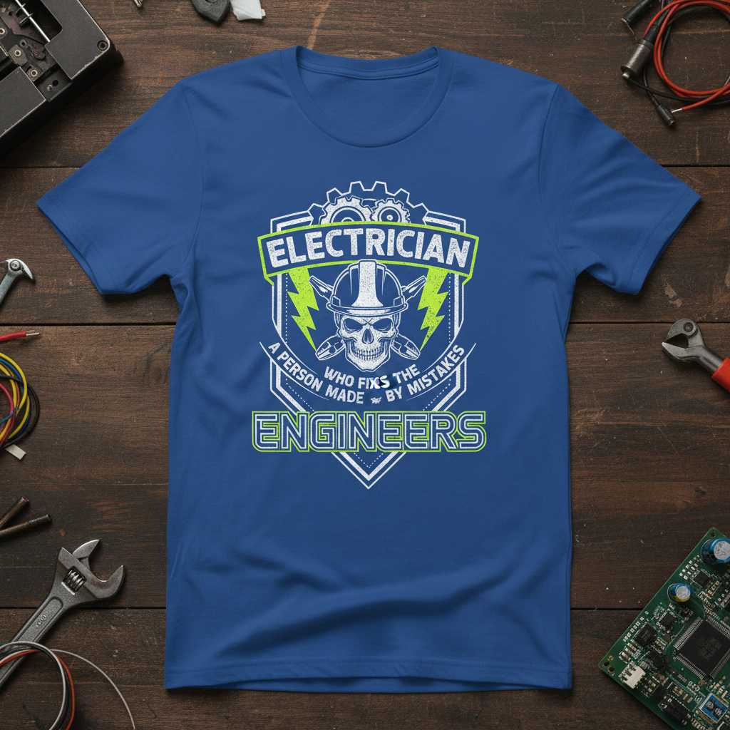 Electrician A Person Who Fixes The Mistakes Made By Engineers Distressed T-Shirt Funny Tee