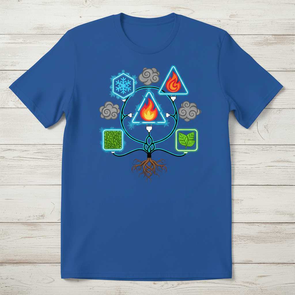 Elemental Circuit Tree Neon Graphic T-Shirt, Four Elements Unisex Tee Gear