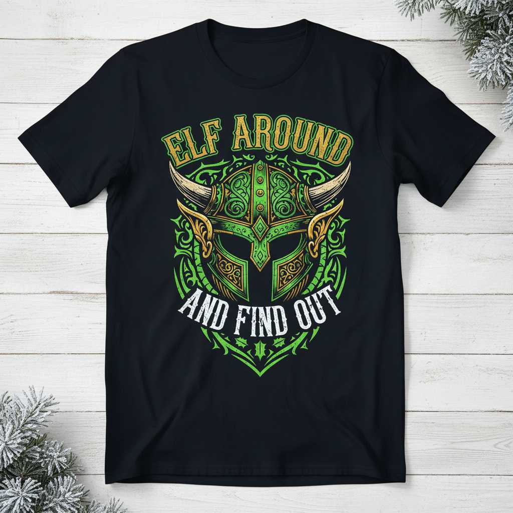 Elf Around And Find Out Distressed Graphic T-Shirt, Funny Novelty Tee Idea