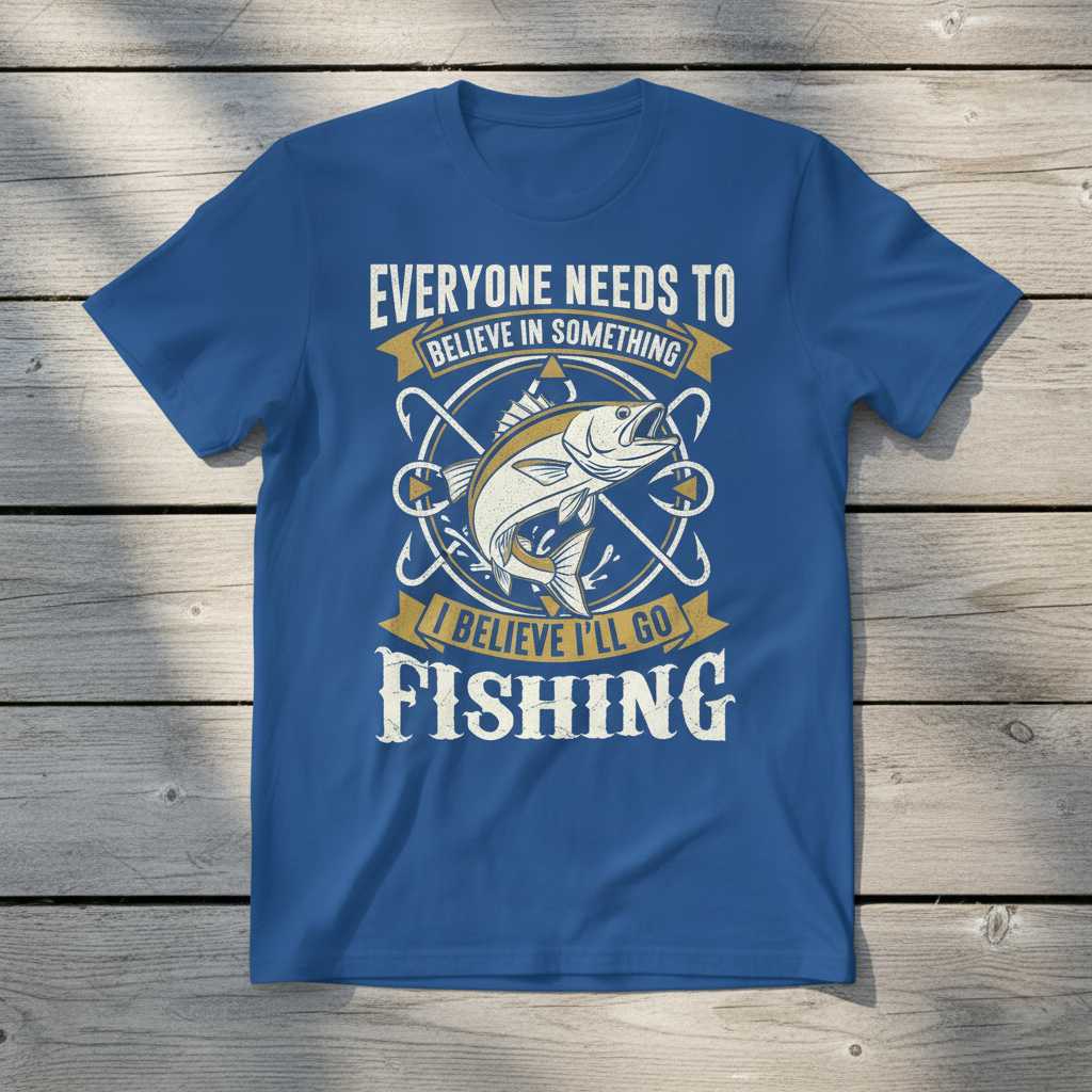 Everyone Needs To Believe In Something I Believe Ill Go Fishing Vintage T-Shirt Funny Tee