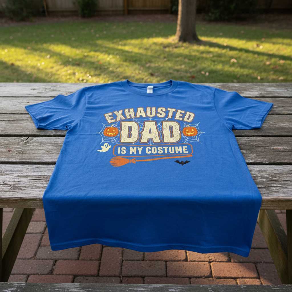 Exhausted Dad Is My Costume Distressed T-Shirt, Funny Halloween Tee Idea