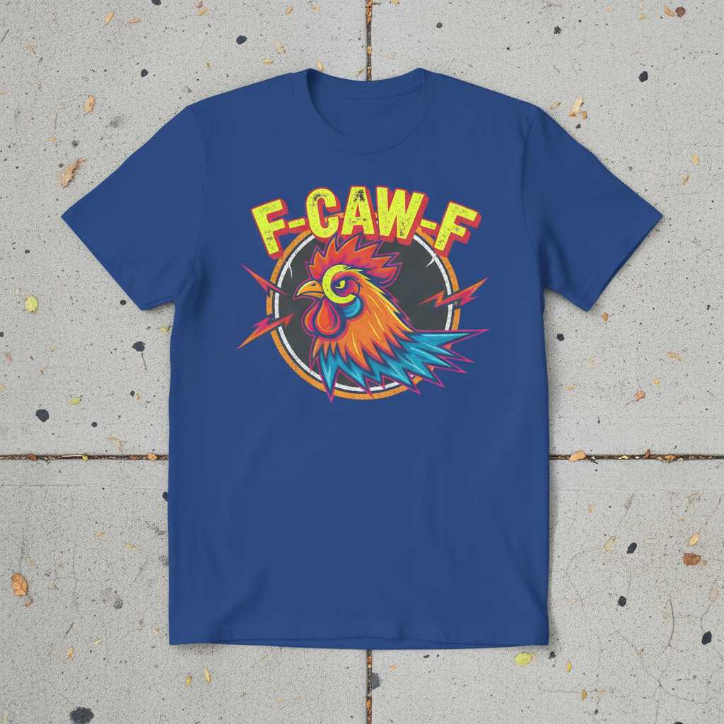 F-Caw-F Distressed Rooster T-Shirt, Funny Graphic Chicken Novelty Tee Gear