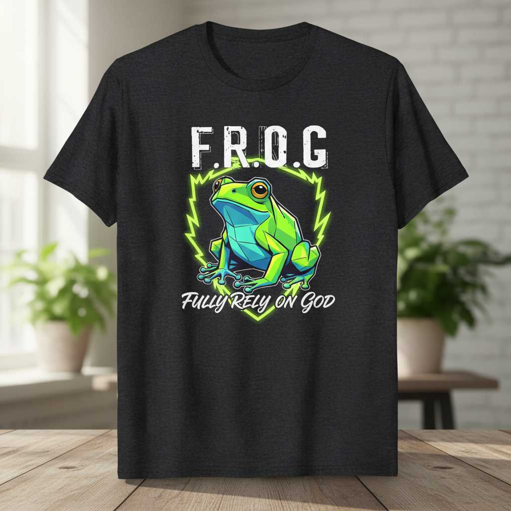 F.R.O.G Fully Rely On God Distressed T-Shirt, Graphic Christian Tee Idea