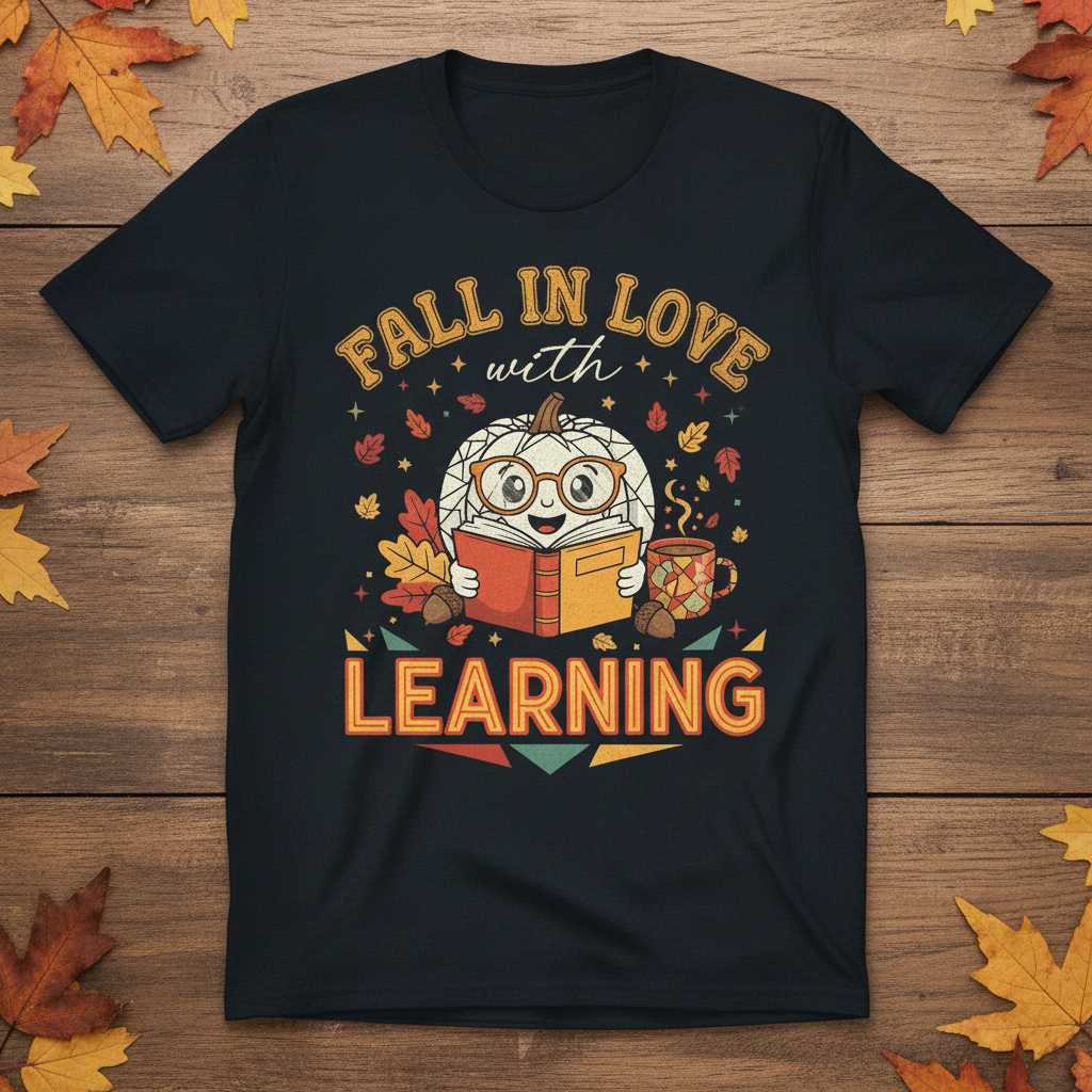 Fall In Love With Learning Retro T-Shirt, Cute Autumn Graphic Tee Idea