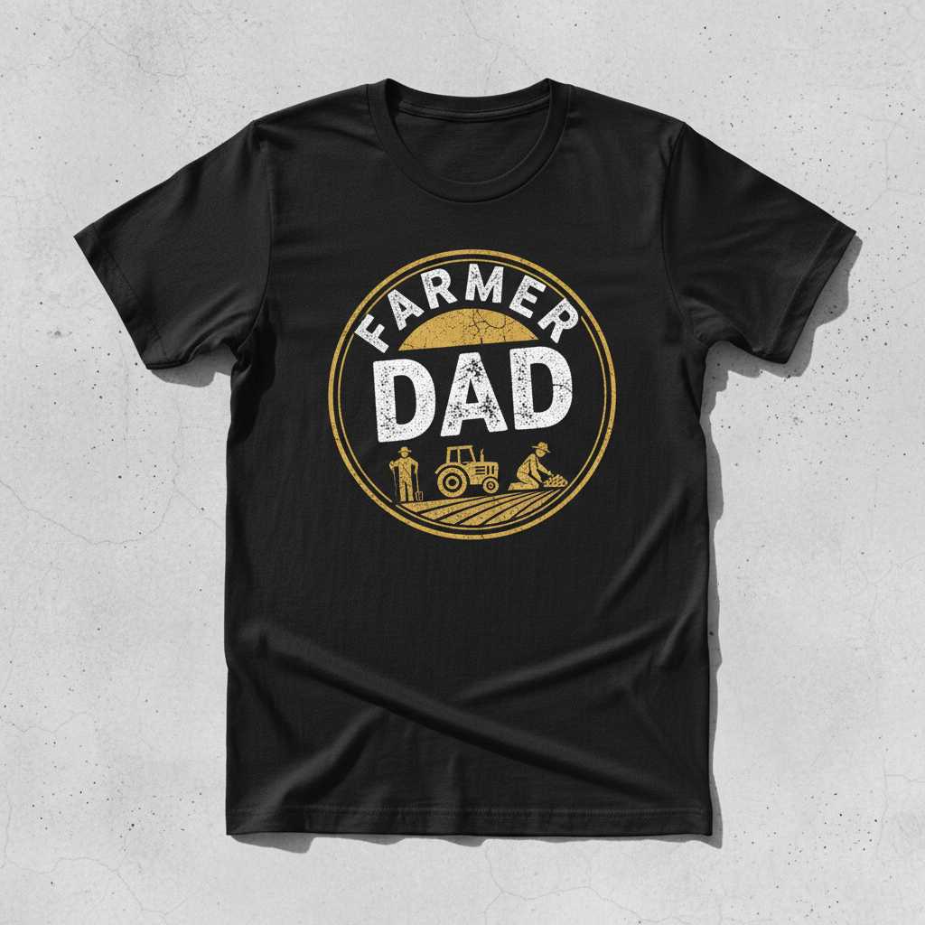 Farmer Dad Distressed Vintage Graphic T-Shirt, Farming Novelty Tee Present