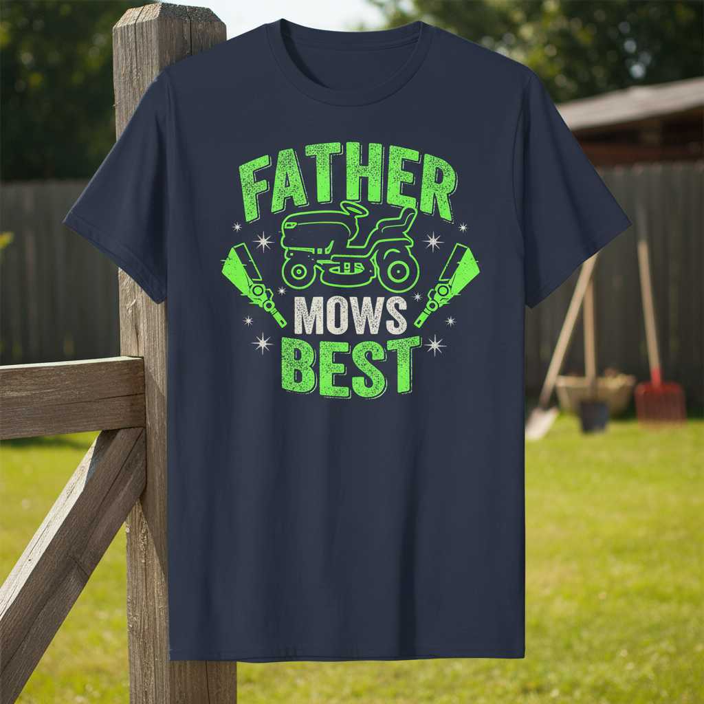Father Mows Best Distressed Graphic T-Shirt, Funny Lawn Mower Tee Idea
