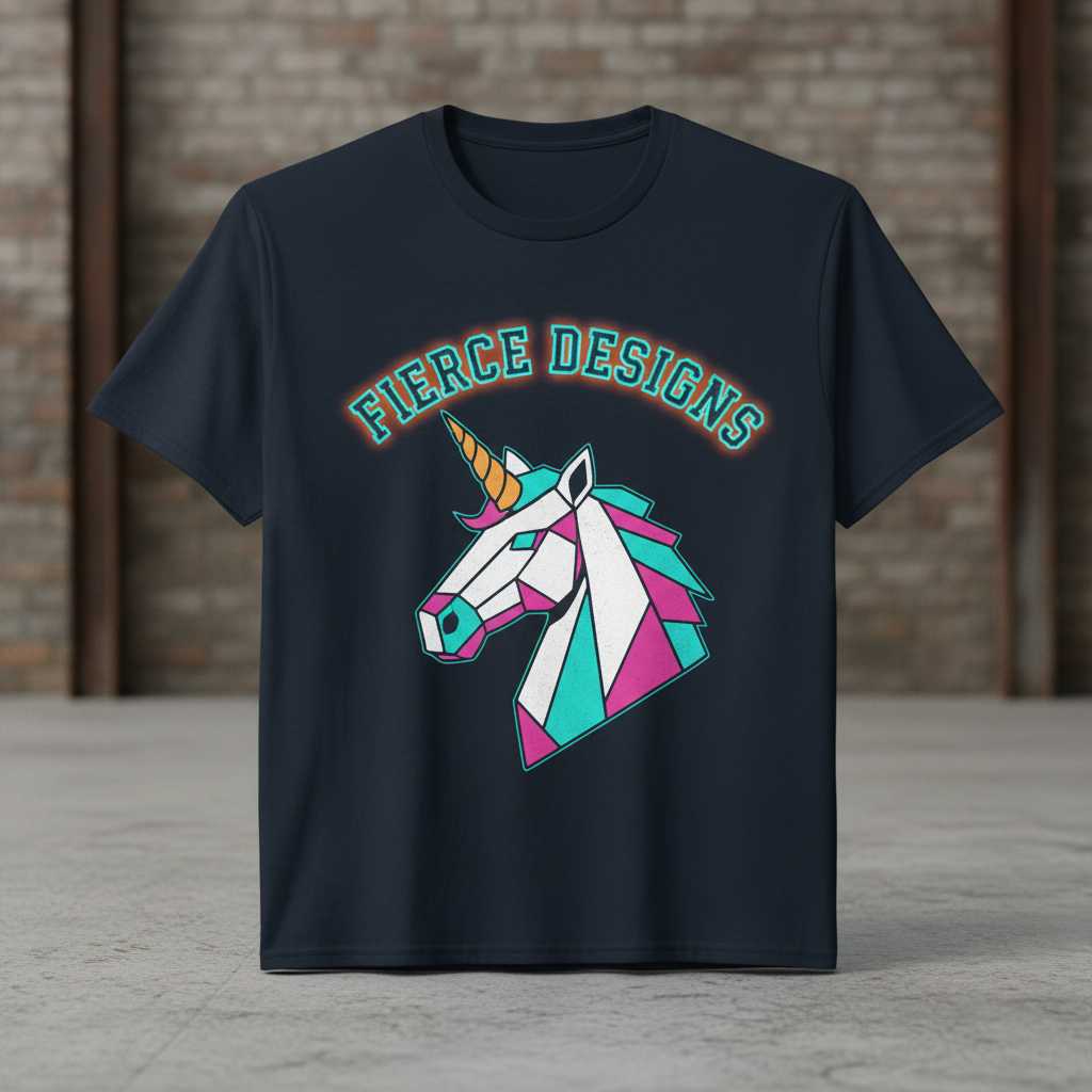 Fierce Designs Retro Geometric Unicorn Graphic T-Shirt, Novelty Unisex Tee